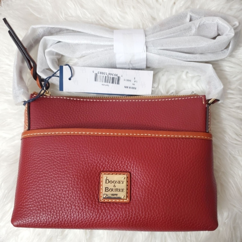 NEW Dooney & Bourke Wine Pebble Leather Pouchette Crossbody